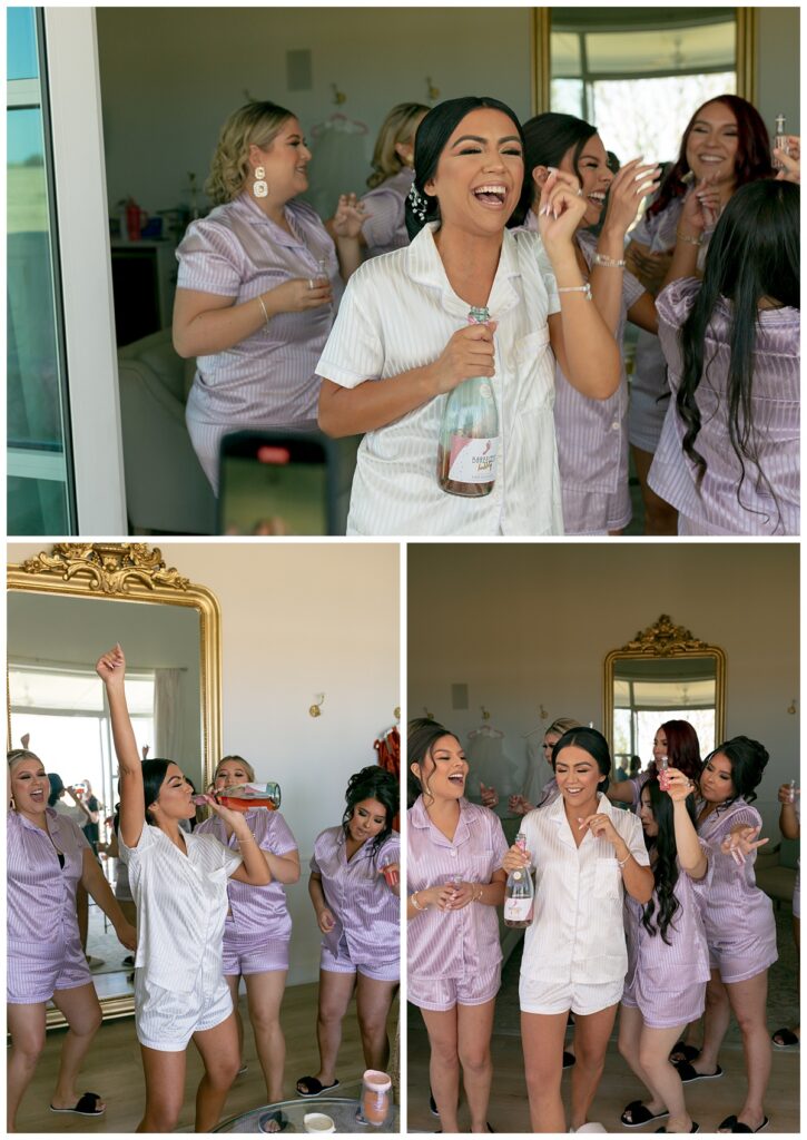 bride getting ready with bridesmaids