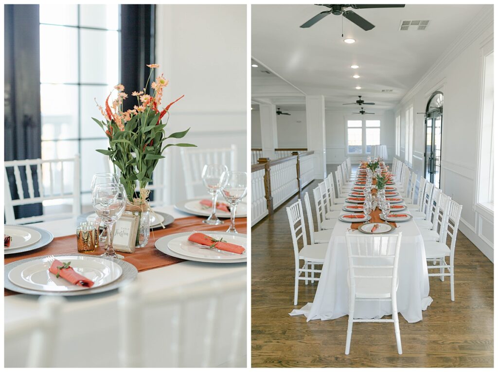 wedding reception table setting at The Springs in Weatherford Texas wedding