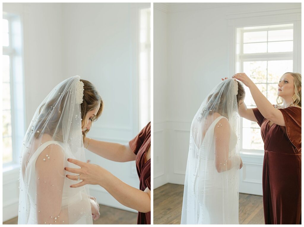 veil being placed on bride's head