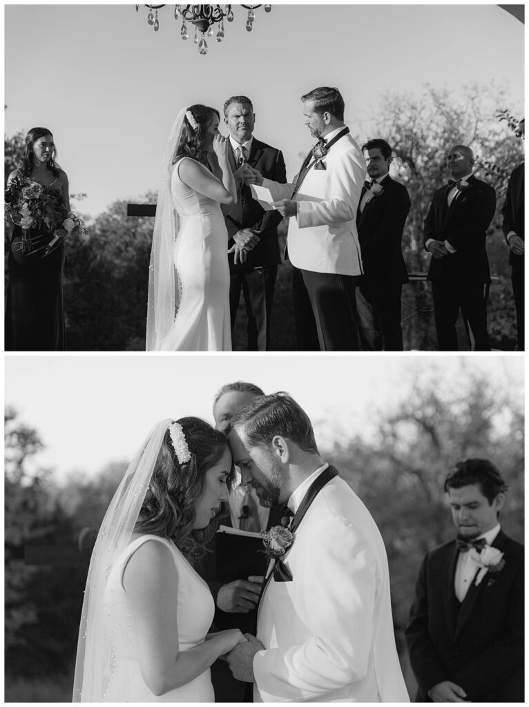 BW bride and groom exchange vows at alter