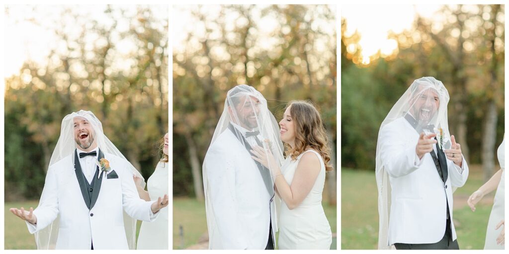 bride and groom being silly