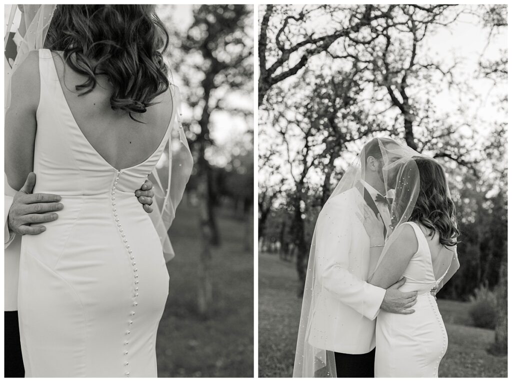 BW Bride and groom kissing under wedding veil