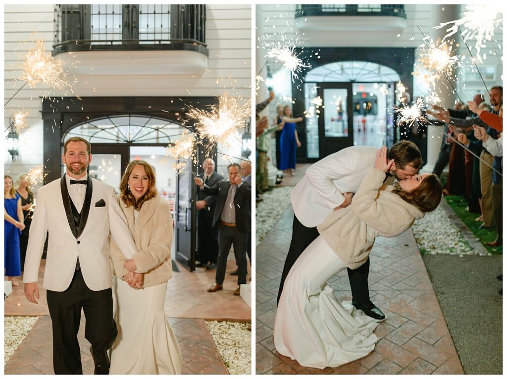 bride and groom kiss sparkler exit at the springs at weatherford 