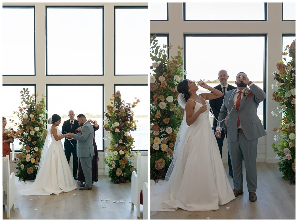 bride and groom at alter