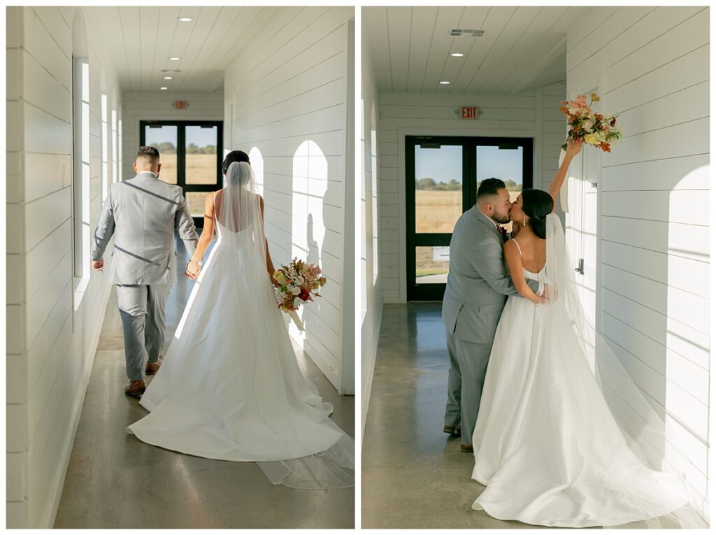 bride groom walking holding hands