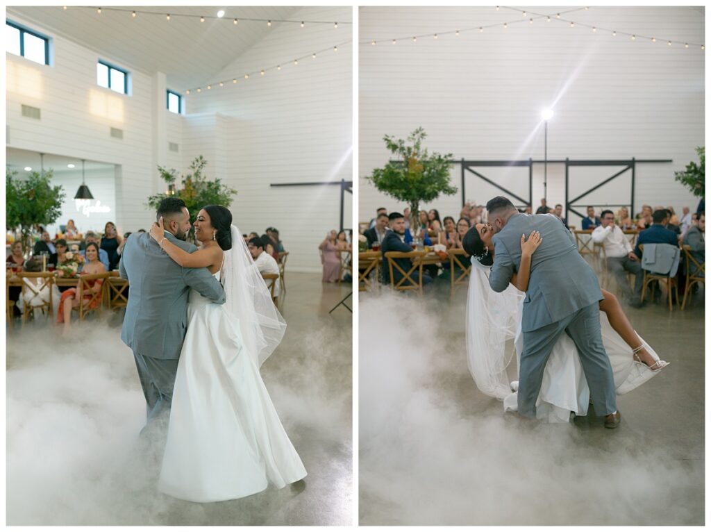 bride groom first dance The Orchard Texas wedding venue